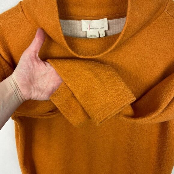 Anthropologie Rib Knit Funnel Neck Sweater Oversized Orange Long Sleeve‎ Boho XS - Picture 7 of 14